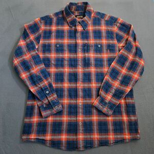 Orvis Men M 100% Cotton Long Sleeve Button Up Denim Plaid Shirt